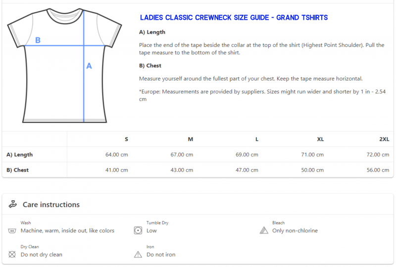 Ladies Classic Crewneck Sizes – Grand Tshirts